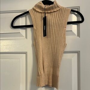 Ribbed Turtleneck Tank in Beige